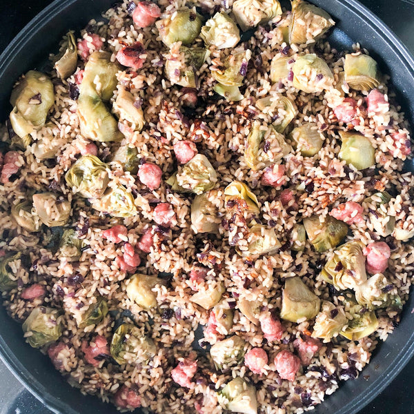 ARROZ CON ALCACHOFAS Y LONGANIZA FRESCA